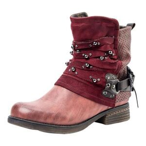 Lala Ikai Moto Ankle Combat Boot Sz 6.5 Brown Wine Coachella Festival